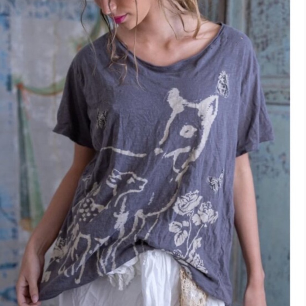 Free People Charcoal Graphic Bambi Short Sleeve Tee